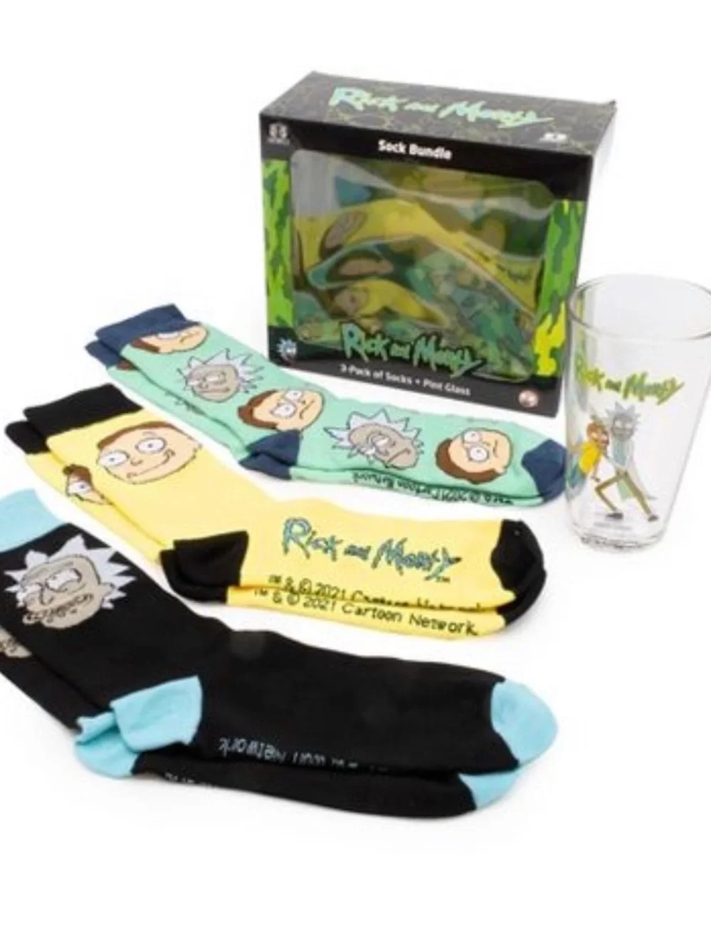 Rick and Morty Pint Glass and 3 Sock Bundle Culturefly New